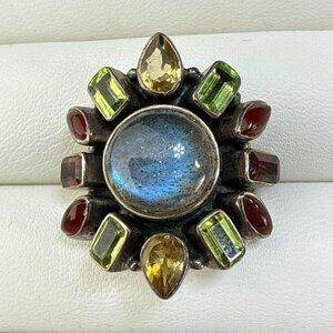Nicky Butler Ring Labradorite Garnet Citrine Peridot sz 8 Sterling Silver 925